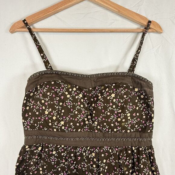VTG Y2k Brown Dark Florals Embroidered Mini Dress Fairy Whimsy Cotton SIZE SMALL - Picture 4 of 13